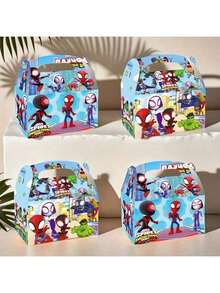 12pcs And His Amazing Friends Themed Candy Boxes, Mixed Cartoon Character Print, Paper Gift Boxes With Handles, Suitable For Cake Decoration And Tabletop Decor, Perfect Gift For Fans Series (Random Styles) - Multicolor - View 2
