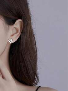 Gold And Silver Heart Intertwined Earrings, Simple Multi-Heart Woven Earrings, Daily Essential - Gold - View 4