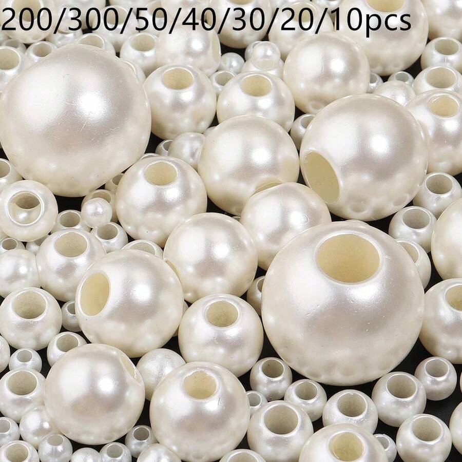 1包大孔仿珍珠珠 DIY珠寶配件 塑料壓克力隔珠 DIY珠寶製作 大孔珠 200/300/50/40/30/20/10入