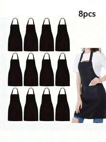 1/2/3/5/8/10/12/15/20pcs, Polyester Apron For Women,Simple Style Black Apron With Pockets, Thickened Waist Apron, Fashion Housework Kitchen Household Workwear, Kitchen Supplies - Multicolor - View 19