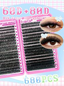 FQBFQB 680pcs Fluffy Cluster False Eyelashes 30D+40D 60D+80D 9-16mm, 3D Thickened, DIY Eyelash Extension False Eyelashes Suitable For Beginners, Single Cluster Eyelash Set For Daily Wear, Party, Date, Wedding - D - View 4