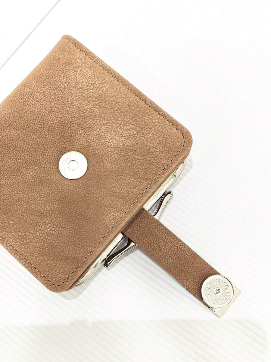 Women's Short Straw Woven Bag Soft PU Snap Wallet Clip Multi-Functional Coin Purse ID Card Holder, Simple Lightweight Compact Exquisite Convenient To Carry Suitable For Holiday Gift - Brown - View 1