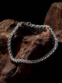MONALLY 嘻哈男士不鏽鋼龍骨鏈手鍊，銀色麥穗鏈手環，休閒飾品，適合送給男朋友/丈夫的理想禮物 - 鏈條手鍊 - 查看 6