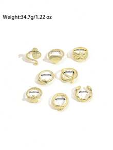 8PCS Vintage Gold Ocean Animal Rings, Sea Turtle Shark Shell Personalized Exaggerated Stackable Ring Set For Women - Gold - View 6