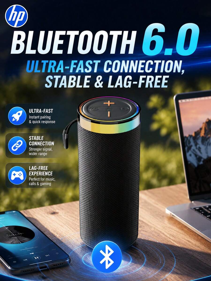 HP 無線喇叭,Speaker OS 灰色,RGB 燈光,藍牙 V6.0,TWS 高音質小喇叭,戶外防水便攜超低音重低音喇叭,適合露營、健行、騎單車使用 - 查看 1