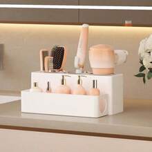 Lifewit Organizador de herramientas para el cabello, soporte removible para secador de pelo en la encimera, organizador de herramientas calientes de acrílico con 3 tazas de acero inoxidable para - Blanco - Ver 3