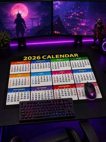 2026年大尺寸日曆滑鼠墊，彩色月計畫桌墊，光滑布面易於滑鼠控制，橡膠防滑底座穩定耐用，防水易清潔，新年禮物，辦公學習桌電腦鍵盤滑鼠墊 - 查看 4
