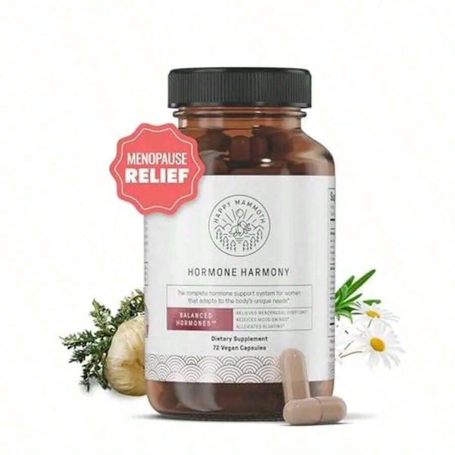 Happy Mammoth Natural Hormone Harmony - Non-GMO Hormonal Support For Women, Gentle Relief For Menopause, Perimenopause & Hot Flashes, 72 Capsules - 1瓶 - 查看 1