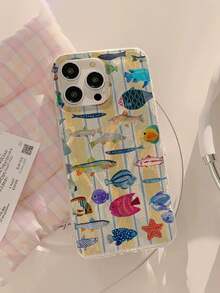 1pc Minimalist Fish Pattern Waterproof Anti-Fingerprint Anti-Scratch Transparent IMD Soft Glossy Smooth Phone Case Compatible With Apple 16/16 PLUS/16 PRO/16 PRO MAX - Multicolor - View 5