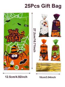 25/50/100 Stücke Halloween Süßigkeiten Tüten, Geschenktüten mit Geist & Hexe & Kürbis Muster, Halloween Geschenkverpackungstüten, Halloween Dekorationen, Party Geschenktüten, Süßigkeiten Tüten, Halloween Trick oder Treat Dekorationen, Halloween Party Dekorationen, Heimdekoration, Partyzubehör, Herbst Dekorationen - Verschiedenfarbig - Übersicht 13