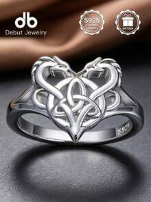 1 pieza Anillo de Plata de Ley 925 con Doble Dragón Guardián Celta, Anillo Trenzado con Nudo Celta Vintage, Unisex, Adecuado para Uso Diario, Anillo de Moda Personalizado, Regalo Perfecto para el Día de San Valentín, Día de la Madre, Festival de Música, Viene con Caja de Regalo - Dragones Gemelos Celtas - Ver 15