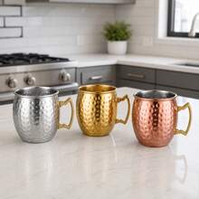 1 Pc 304 Stainless Steel Moscow Mule Mug 550ml, Hammered Gold/Silver/Rose Gold Cocktail Cup, Heavy Duty Metal Beer Mug For Bar, Kitchen, Outdoor Travel - Multicolor - View 12
