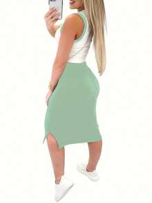 Conjunto de top corto y falda - Caqui - Ver 7