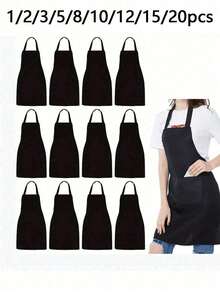 1/2/3/5/8/10/12/15/20pcs, Polyester Apron For Women,Simple Style Black Apron With Pockets, Thickened Waist Apron, Fashion Housework Kitchen Household Workwear, Kitchen Supplies - Multicolor - View 1