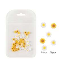 Set de decoración de uñas de verano con 6 ranuras, girasoles, abejas 3D y margaritas, accesorios DIY de uñas para chica dulce, dijes para uñas - Multicolor - Ver 7