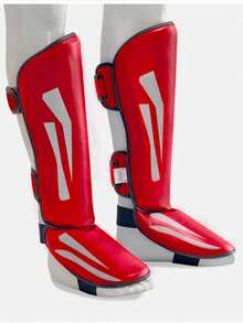 Black Boxing Leg Guards, Martial Arts Joint & Foot Guards, Boxing Training & Competition Protective Equipment - Red - View 6