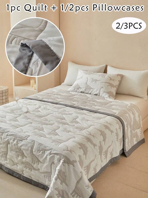 Bộ ga giường sợi khí jacquard họa tiết khủng long màu kaki 2/3 món, phong cách dễ thương, gồm ga giường và vỏ gối, phù hợp cho mọi mùa, mềm mại và thoáng khí, giặt máy được, đủ size Twin/Full/Queen/King, trang trí nhà cửa, quà tặng tuyệt vời (1 ga giường + 1/2 vỏ gối)