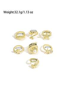 7PCS Ocean Rings, Metal Starfish Shell Conch Rings, Multi- Vacation Beach Layering Versatile Ring Set For Women - Gold - View 7