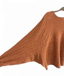 Women's Fall Long Sleeve Scoop Neck Knit Top Cable-Knit Details Oversized Regular Sleeve Sweater For Autumn Everyday Wear - trái cam - Xem 5