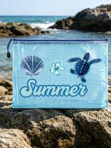 Waterproof PVC Beach Bag With "Summer" Print,Includes Storage Bag,A4 Transparent File Pouch,Large-Capacity Mesh Zipper Makeup & Swim Bag,Portable Travel Tote For Swimming,Vacation,Summer Essential,Perfect Gift For Friends Teachers,Holiday,Party - Multicolor - View 8