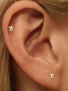 EleRunis 1pc 925 Sterling Silver Micro Turtle Flat Back Labret/Cartilage/Helix/Ear Rim Stud, Exquisite Jewelry, Suitable For Daily Wear And Parties - Gold - View 3