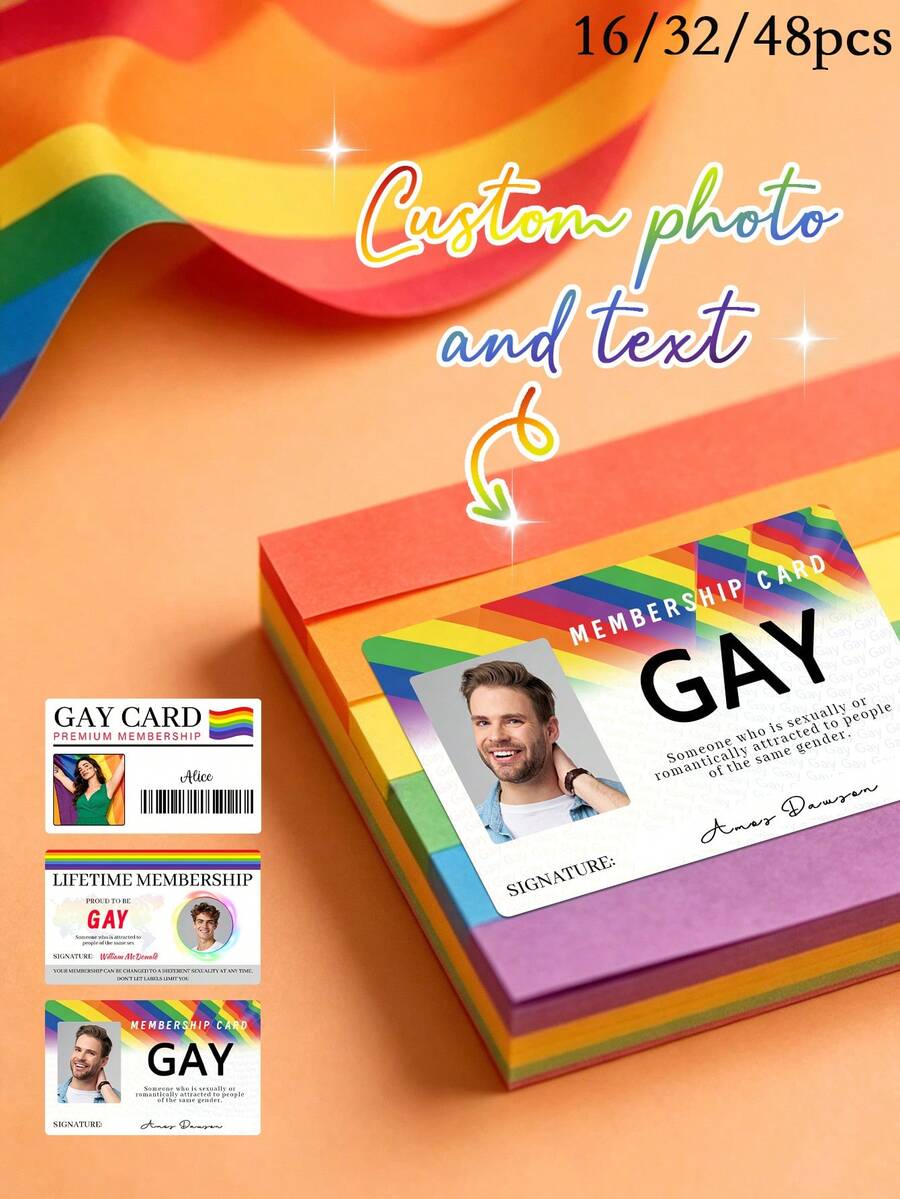 16/32/48pcs Customized Rainbow Month Gift/Personalized Photo Name Wallet Card Unique LGBTQ Pride Souvenir/Perfect LGBTQ Friend Gift/Personalized Item/Customized Gift/Customizable Item/Thank You Card/Photo Card/Personalized LGBTQ Commemorative Insert/Rainbow Pride Wallet Card/Pride Month Gift/LGBTQ Emotional Souvenir Suitable For Daily Carry, Pride Month Celebration, Birthday, Anniversary, Or As A Gift For LGBTQ Friends And Family - Multicolor - View 1