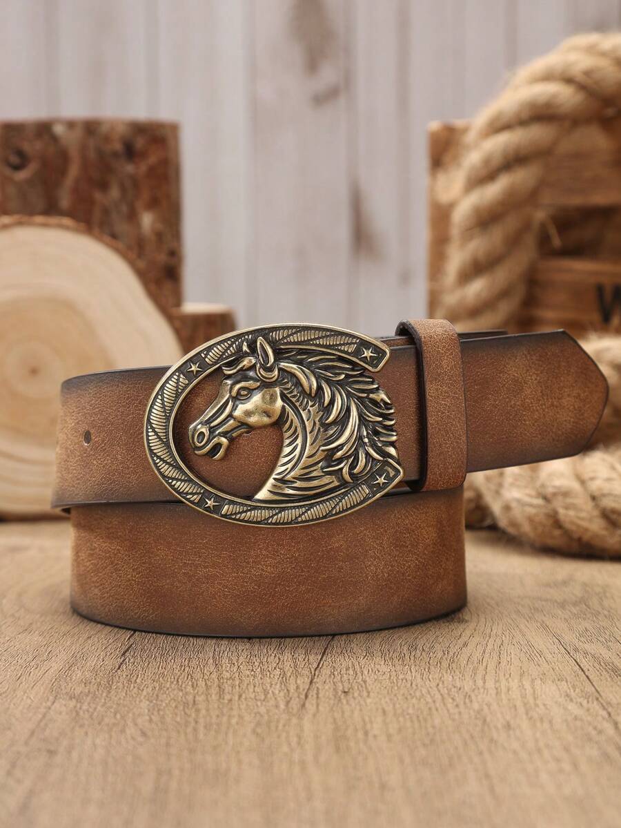 1pc Vintage Western Cowboy Style Belt, Unisex, Suitable For Jeans - BH1144 - View 1