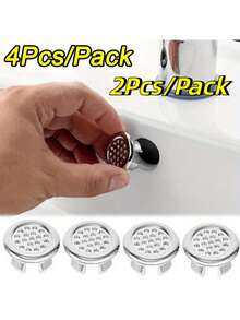4pcs/2pcs Plastic Bathroom Kitchen Sink Overflow Cap Ring Insert Replacement Parts, Plated Hole Round Drain Cover, Sink Accessories - Silver - View 1