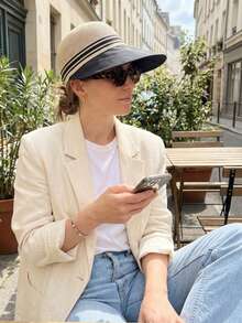 1pc Large Wide Brim Bucket Hat With Adjustable Chin Strap, Elegant Solid Color, UV Protection Sun Hat, Foldable Lightweight And Portable - Multicolor - View 3