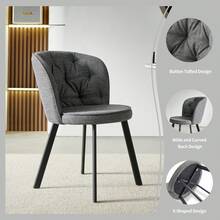 TOKPIEDI Modern White Marble Round Dining Table & 4 Linen Fabric Dining Chairs-4 Seater Set - Grey - View 5