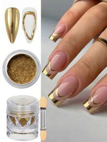Y2K Mirror Nail Powder With Applicator Brush, Magic Mirror Effect White/Gold/Silver, Suitable For Nail Decoration, Nail Supplies - Multicolor - View 5