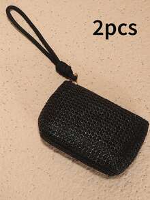 1/2/3/4 piezas Monedero de paja tejida para mujer, monedero pequeño portátil de mano con llavero, bolsa de almacenamiento para llaves y tarjetas, cartera pequeña de paja tejida, bolso de mano portátil, portallaves y portatarjetas, bolsa de almacenamiento colgante de mano, cartera para mujer, mini cartera, cartera de muñeca, monedero - Multicolor - Ver 21