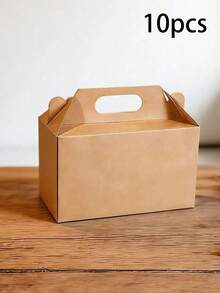 10 cái/1 cái Hộp đựng quà lớn 15*8*9cm màu nâu dạng Gable có tay cầm, hộp cơm giấy Kraft, túi quà giấy, hộp đựng bánh quy mang đi, hộp chào mừng, túi đựng kẹo cho đồ dùng đám cưới - màu nâu - Xem 8