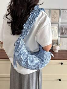 Nuova borsa a tracolla da donna stile casual alla moda, grande capacità, motivo a quadri fresco, plissettata, con tracolla regolabile, stile nuvola, stile coreano femminile, versatile, morbida e floscia, da portare a spalla o sottobraccio, adatta per studenti universitari, borsa per le lezioni, pendolarismo quotidiano, shopping, vacanze, a tracolla - Multicolore - Visualizzare 4