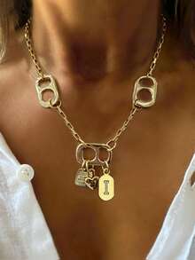 1pc Gold Initial Letter Necklace, Luxurious Clasp Letter Pendant Necklace, Suitable For Women's Exquisite Holiday Party Gift - Yellow Gold - View 12