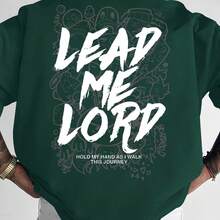 ¡Camiseta casual para hombre de estilo europeo y americano a la moda! Presenta el texto artístico de graffiti LEAD ME LORD junto con frases inspiradoras y elementos de fondo de graffiti im - Blanco - Ver 6