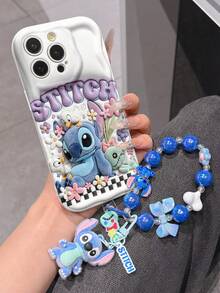 Disney Has Authorized, Phone Case - Chain Set, The Stitch Lilo & Stitch 3D Phone Case Plus A Silicone 3D Stitch Bracelet With Metallic Ring Removable Bracelet, Stitch And Angel Pattern, Compatible With Iphone17/16/15/14/13/12/11/XS/XR/X Plus Pro Max, A Stylish Cartoon Phone Case, The Perfect Gift Choice, Phone Protection, Durable Phone Cover, Great Gift For Friends And Family. - 白色 - 查看 4