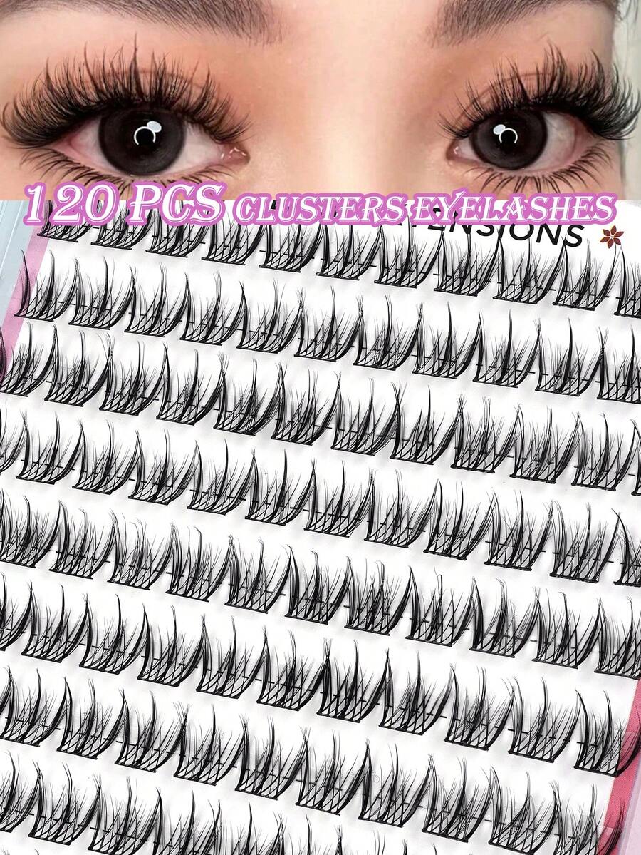 MAANGE 120pcs Natural Cartoon Style Cluster False Eyelashes, Cartoon Tapered End Design, Easy To Apply, Ideal Gift For Women