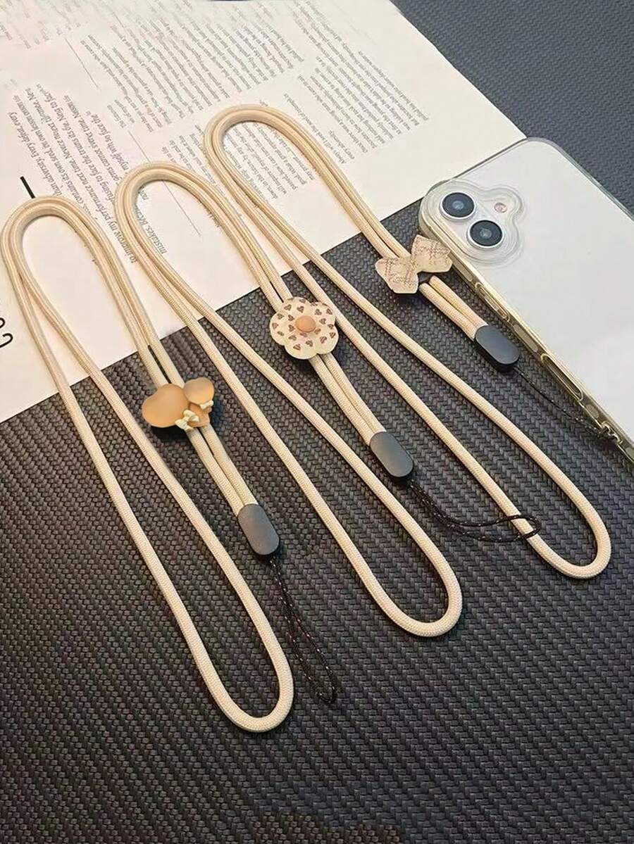 1 pieza Funda de teléfono colgante con cordón tipo halter mate estilo muñeca, colgante decorativo creativo con colgante de flor y cuerda - Albaricoque - Ver 1