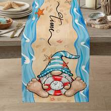 1pc Blue Beach Elf Print Table Runner, Suitable For Holidays, Parties, Birthdays, Dinner Parties, Restaurant Table Decor, All Seasons, Home Decoration - Multicolor - View 1