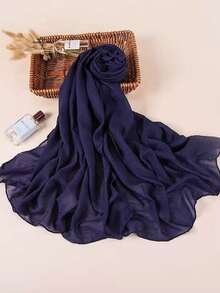 1pc Women's Exquisite Stitched Solid Color Breathable Soft Long Muslim Modal Hijab - Multicolor - View 2