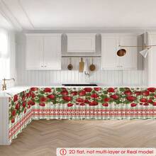 1pc, Home Decor, Strawberry Pattern Printed Table Skirt, Kitchen Small Curtain, Kitchen Cabinet Cover, With Curtain Holes, Easy To Hang, Rectangular, Machine Woven, Machine Washable, Kitchen Decoration And Accessories, Perfect For Kitchen Cabinets And Home Decor - Multicolor - View 7