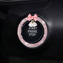 汽車一鍵啟動裝飾貼紙 汽車配件 內飾按鈕 水鑽蝴蝶結 水晶鈴鐺吊飾 - A - 查看 8