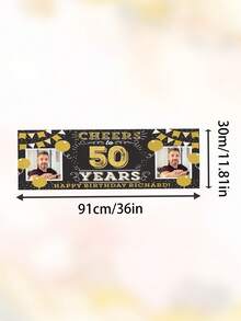 Personalized Photo Birthday Banner Backdrop, Suitable For Adults, Events, Parties, Wedding Decoration Posters. Personalized Custom Birthday Party Backdrop, Can Add Photos And Text Decoration. Black And Gold Party Backdrop Birthday Decoration Supplies. Custom Birthday Photo Backdrop, Party Decoration. - Multicolor - View 10