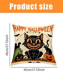 4 piezas de fundas de almohada de poliéster con tema de Halloween (17.72 X 17.72 pulgadas), con patrones de calabaza, gato negro, bruja, fantasma y murciélago, adecuadas para la decoración del hogar, sofá y sala de estar en las vacaciones de invierno de Halloween (rellenos de almohada no incluidos) - multicolor - Ver 3