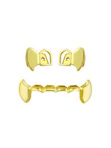3Pcs European And American Cross Border Hip Hop Double Sided Hollow Gold Tooth Set With Left And Right Two Sharp Teeth For Halloween - Multicolor - View 3