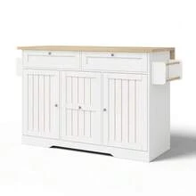 Mobile Kitchen Island With Folding Worktop, Serving Trolley And Storage Cabinet, With 2-Tier Vertical Drawers, 2 Large Drawers And Lockable Casters, 120 * 45 (70) * 92 Cm. - Natural Color - View 6