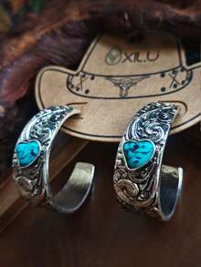 1 Đôi Bông Tai Nữ Phong Cách Vintage Châu Âu Mỹ Hình C Phóng Đại Hình Học Tam Giác Màu Ngọc Lam Đa Sắc - bông tai - Xem 16