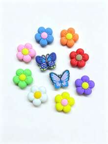 10pcs Cute Flower & Butterfly Shoe Charms, Colorful PVC Clog Shoe Decor Accessories, DIY Shoe Flowers Party Favors - Multicolor - View 1