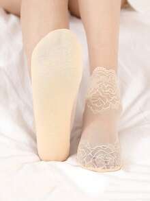 chuanwa（2） 1/5/10 Pasang Kaos Kaki Pendek Berenda Motif Mawar Transparan, Ringan dan Bernapas untuk Wanita, Cocok untuk Pemakaian Sehari-hari - MultiWarna - View 7